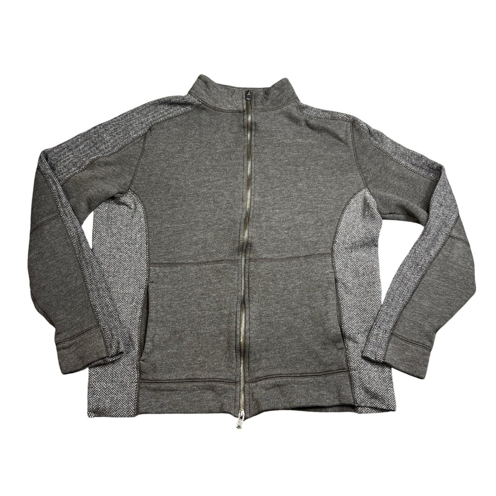 Marc Anthony Sweater Jacket Men's Large Charcoal Gray Herringbone Trim‎ Full Zip